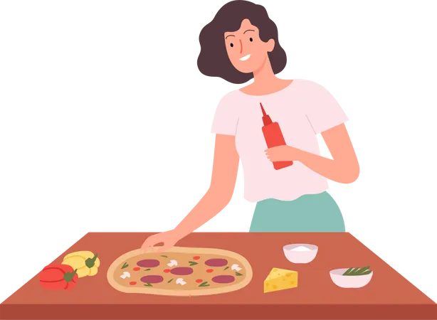 Woman making pizza  Illustration