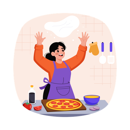 Woman making Pizza  Illustration