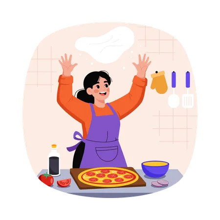 Woman making Pizza  Illustration