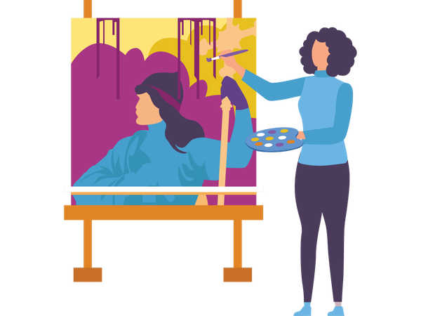 Woman making portrait painting  Illustration