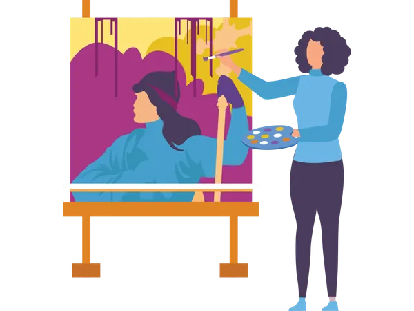 Woman making portrait painting  Illustration