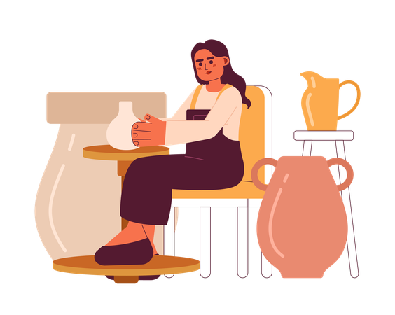 Woman making pottery at home  Illustration