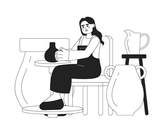Woman making pottery at home  イラスト