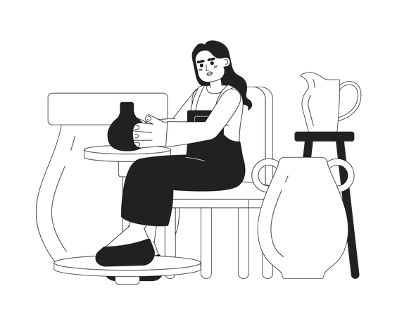 Woman making pottery at home  Illustration