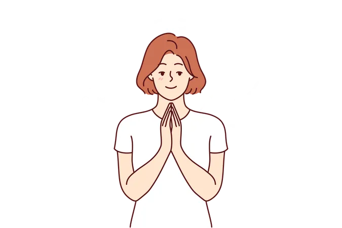 Woman With Wings And Angel Halo Stands Making Prayer Gesture Calling On People To Be Kinder And More Tolerant Girl Dressed As Angel Advertises Charity Fund Supporting Those In Need Illustration
