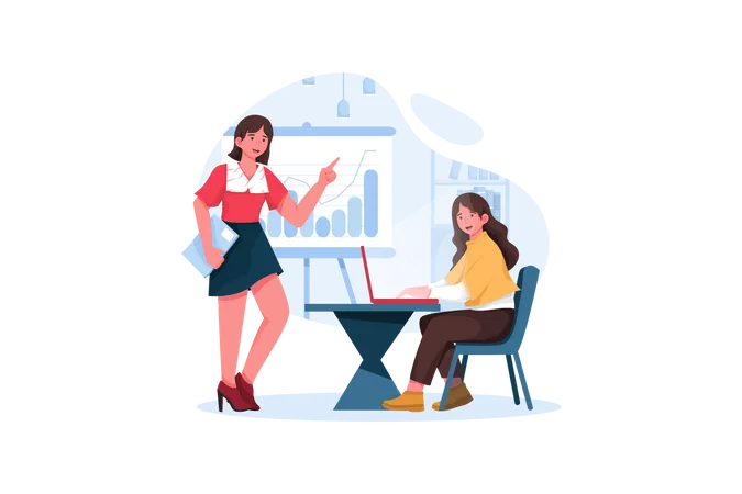 Woman making presentation with business analytics  Illustration