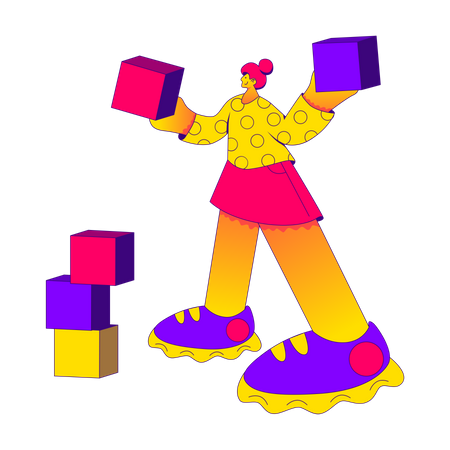Woman making pyramid from cubes  Illustration