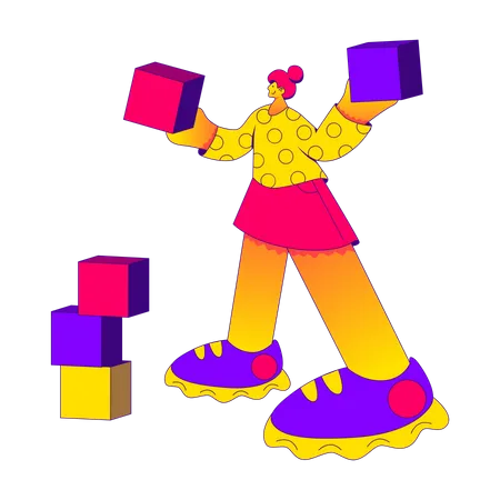 Woman making pyramid from cubes  Illustration
