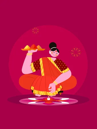 Woman making rangoli  Illustration