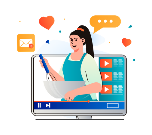 Woman making recipe tutorial video  Illustration