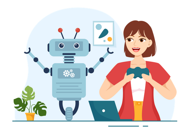 Woman making robot  Illustration