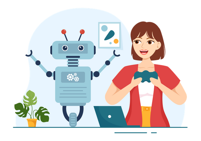 Woman making robot  Illustration