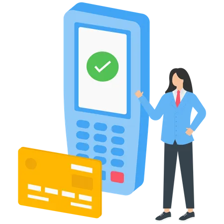 WoMan making safety credit card payments through smartphone Illustration