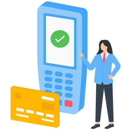 WoMan making safety credit card payments through smartphone  Illustration