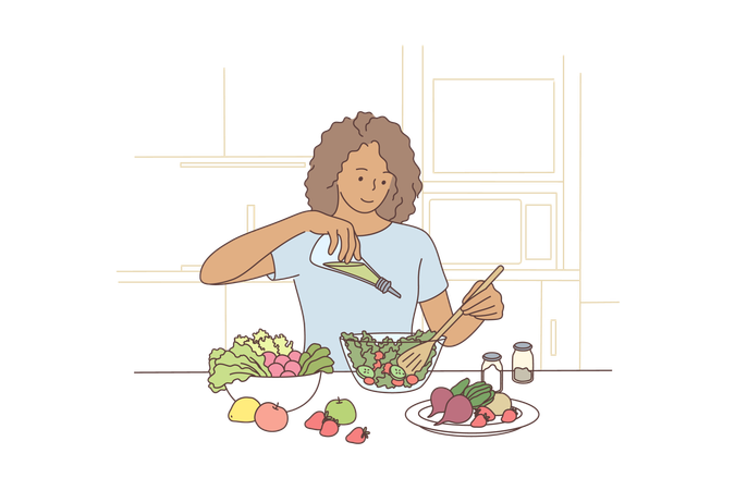 Woman making salad  Illustration