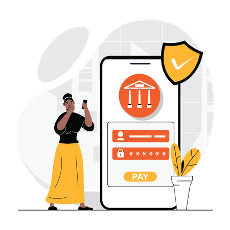 Woman making secure online payment  Illustration