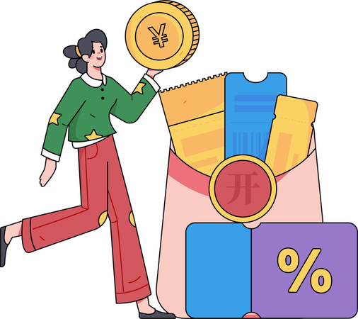 Woman making shopping purchase from discount coupon  Illustration