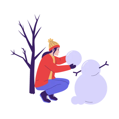 Woman making snowman  Illustration