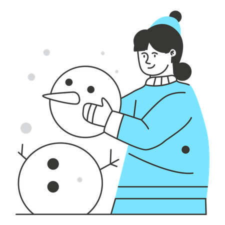 Woman making snowman  Illustration