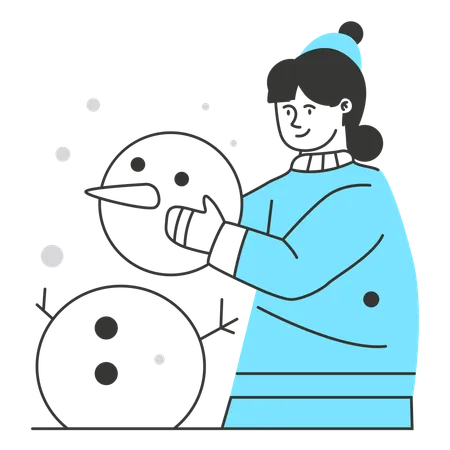 Woman making snowman  Illustration