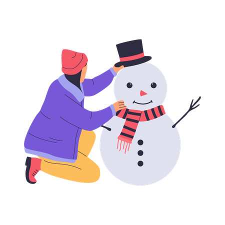 Woman Making snowman  Illustration