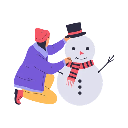 Woman Making snowman  Illustration