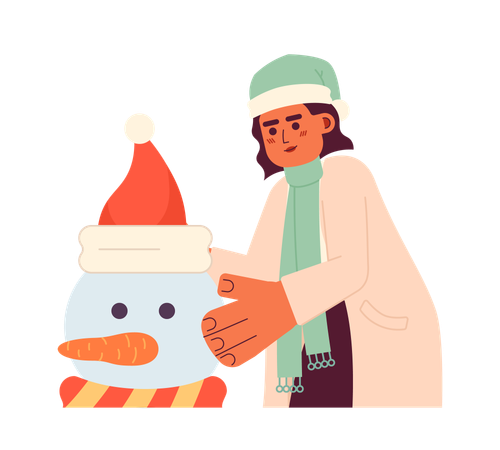 Woman making snowman  Illustration