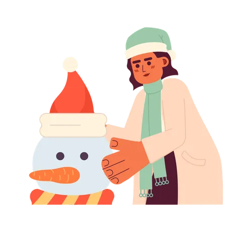 Woman making snowman  Illustration