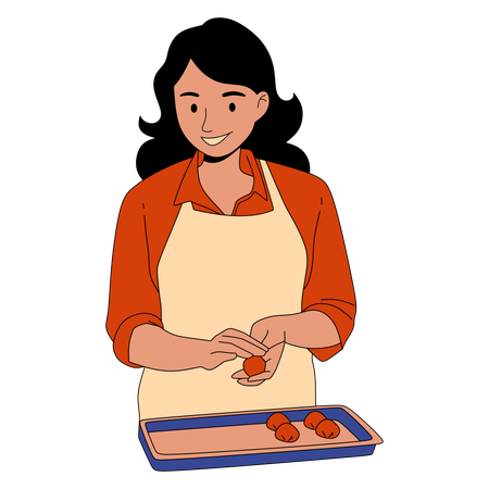 Woman making sweet balls for kids  Illustration