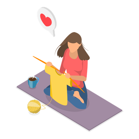 Woman making t-shirt using wool ball  Illustration