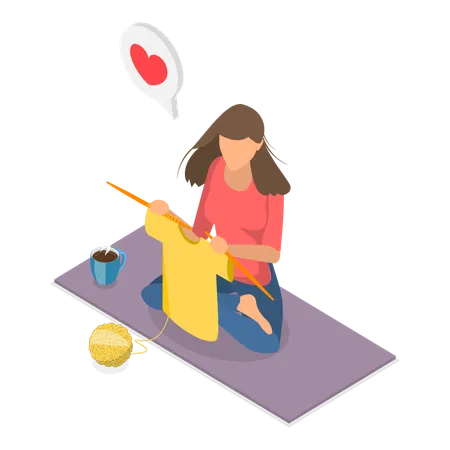 Woman making t-shirt using wool ball  Illustration