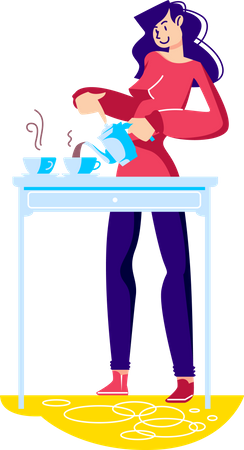 Woman making tea  Illustration