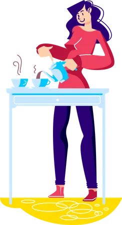 Woman making tea  Illustration