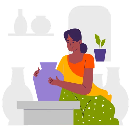 Woman Making Vase  Illustration