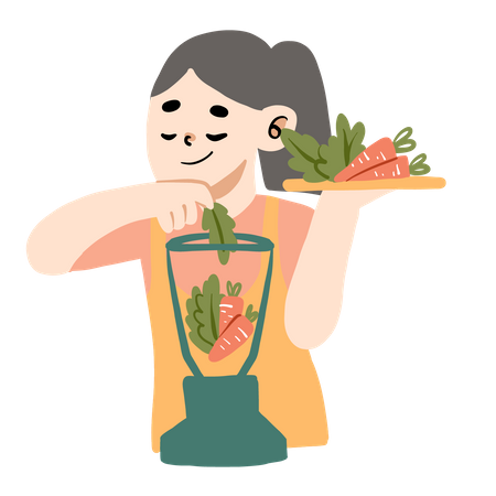 Woman making vegetable juice  Illustration