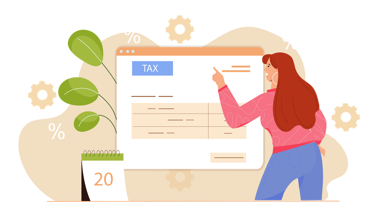 Woman manage tax online  Illustration