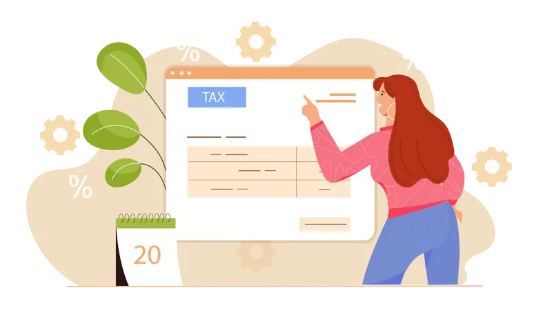 Woman manage tax online  Illustration