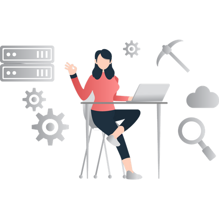 Woman manages cloud server  Illustration