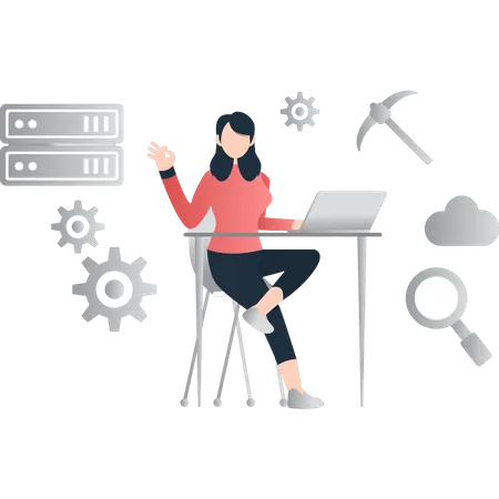 Woman manages cloud server  Illustration