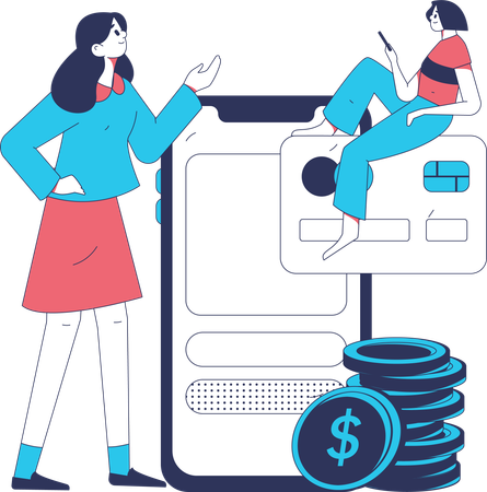 Woman manages her online finances  Illustration