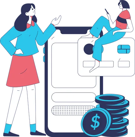 Woman manages her online finances  Illustration