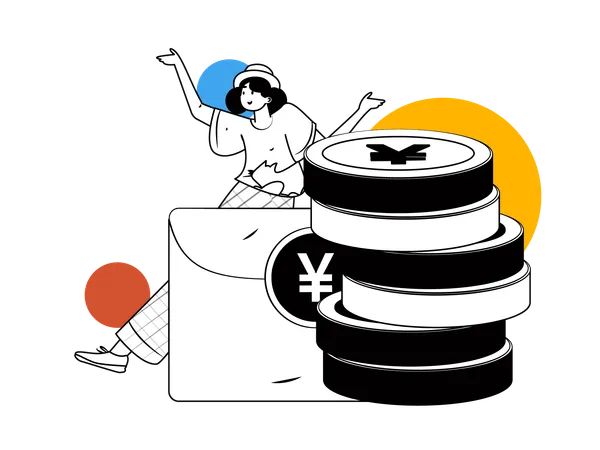 Woman manages her yen currencies  Illustration
