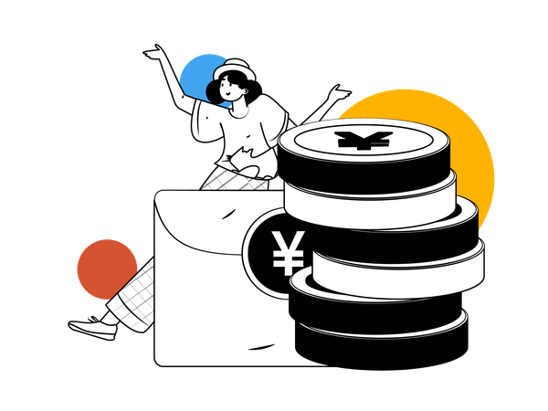 Woman manages her yen currencies  Illustration