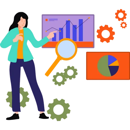 Woman managing business bar graph  Illustration