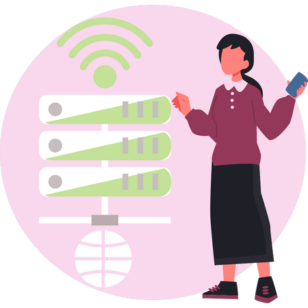 Woman managing cloud data server  Illustration