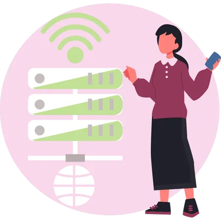 Woman managing cloud data server  Illustration