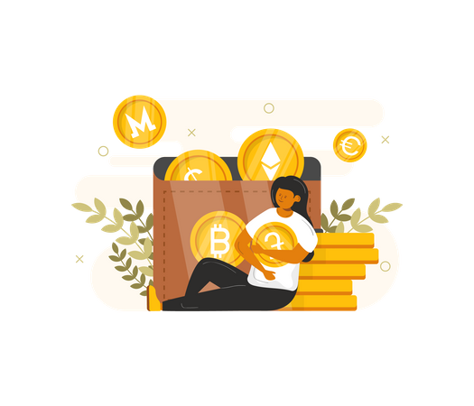 Woman managing cryptocurrency wallet  Illustration