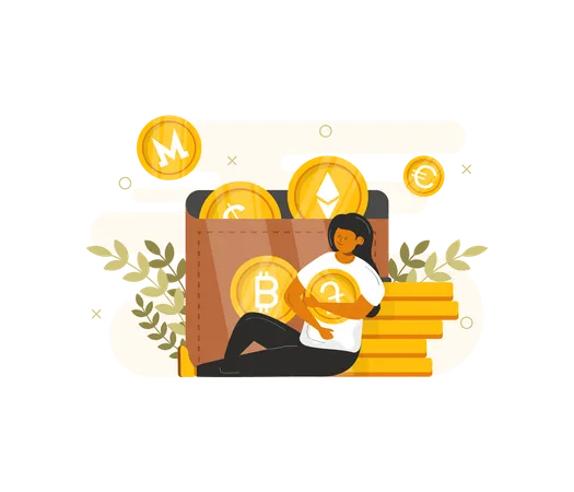 Woman managing cryptocurrency wallet  Illustration