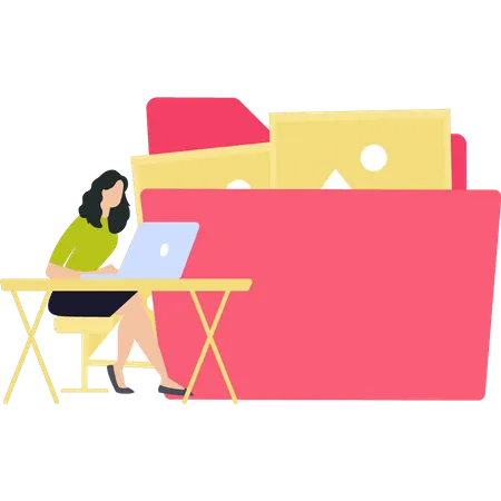 Woman managing folder  Illustration