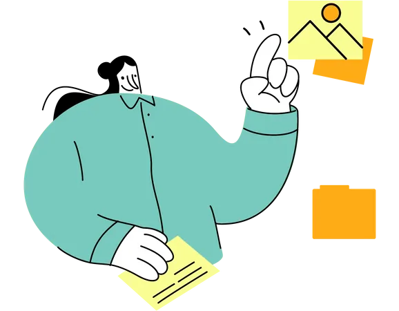 Woman managing media files  Illustration